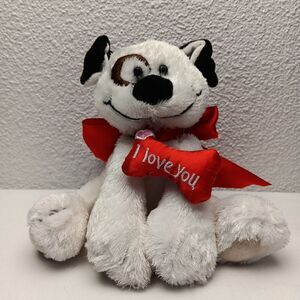 First and Main Casanovas Spotted Puppy Plush Red Satin Bow I LOVE YOU Bone Dog